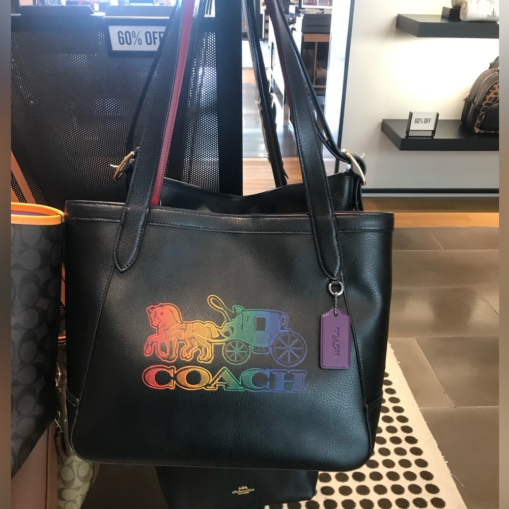 Coach Black Tote Bag with Rainbow Logo
